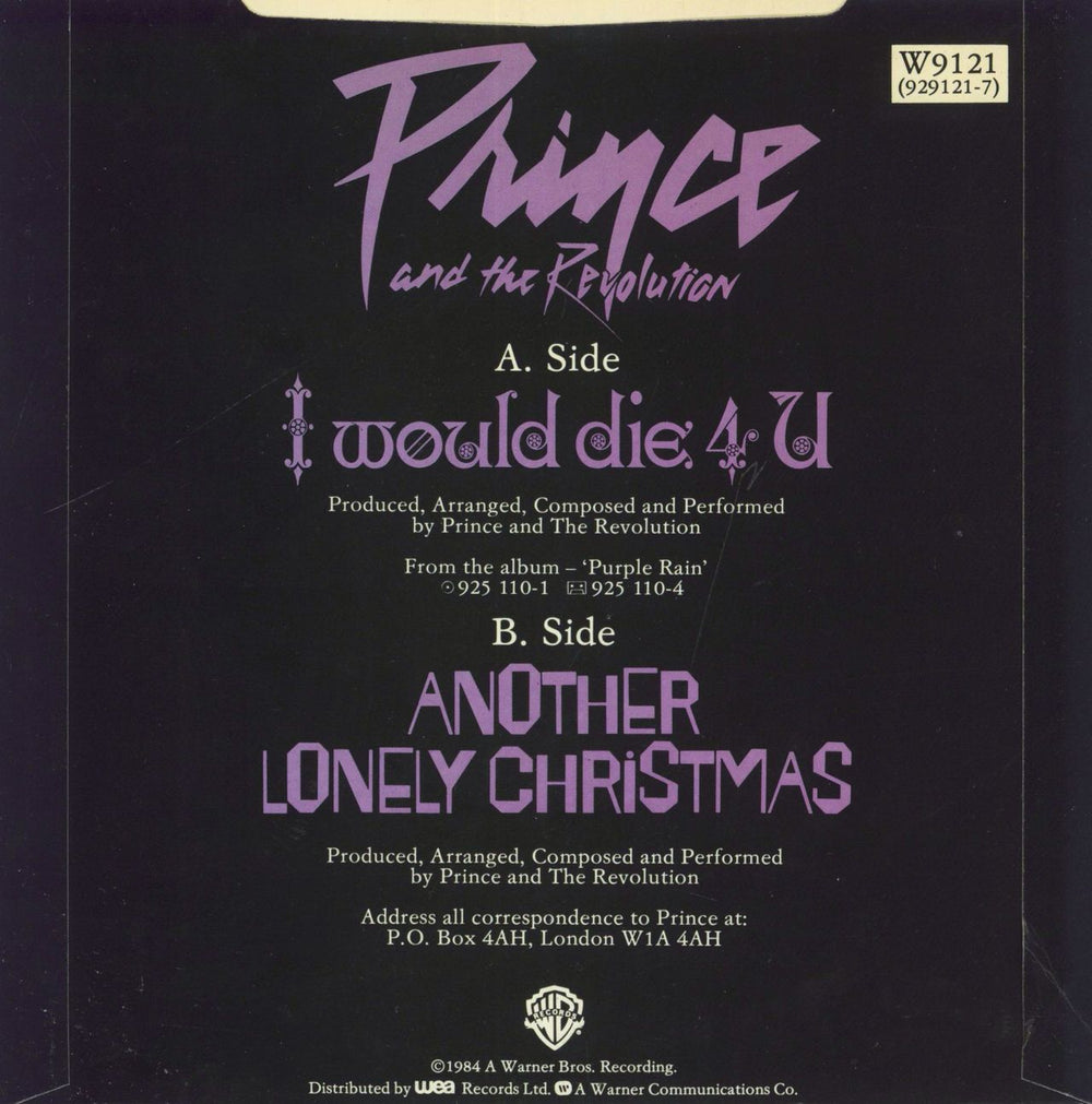 Prince I Would Die 4 U - EX UK 7" vinyl single (7 inch record / 45)