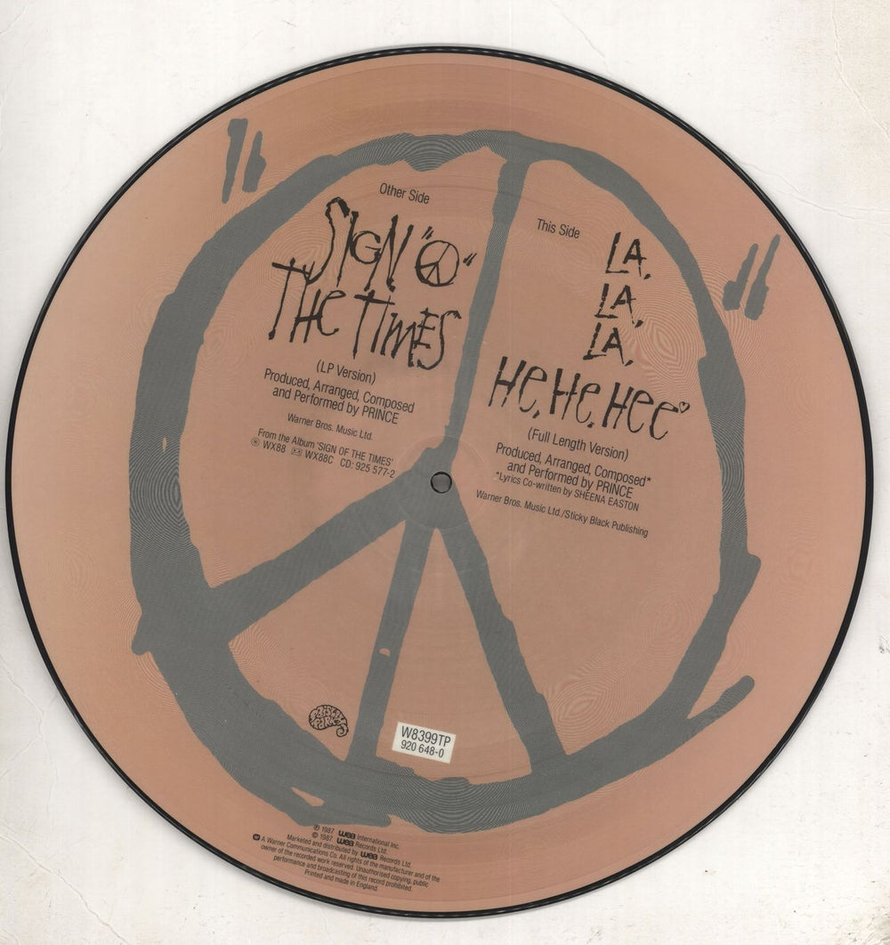 Prince Sign O The Times - Stickered Sleeve UK 12" vinyl picture disc (12 inch picture record) PRI2PSI03279