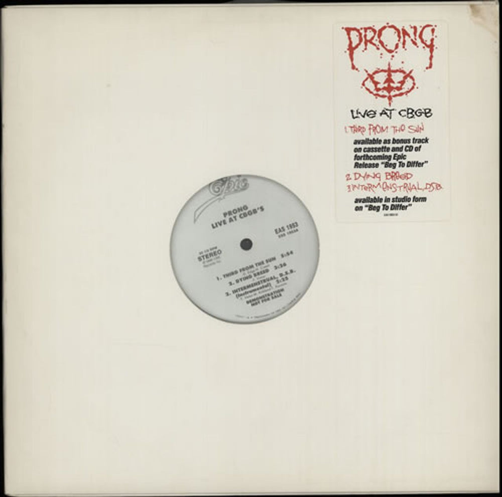 Prong Live At CBGB's UK Promo 12" vinyl single (12 inch record / Maxi-single) EAS1953