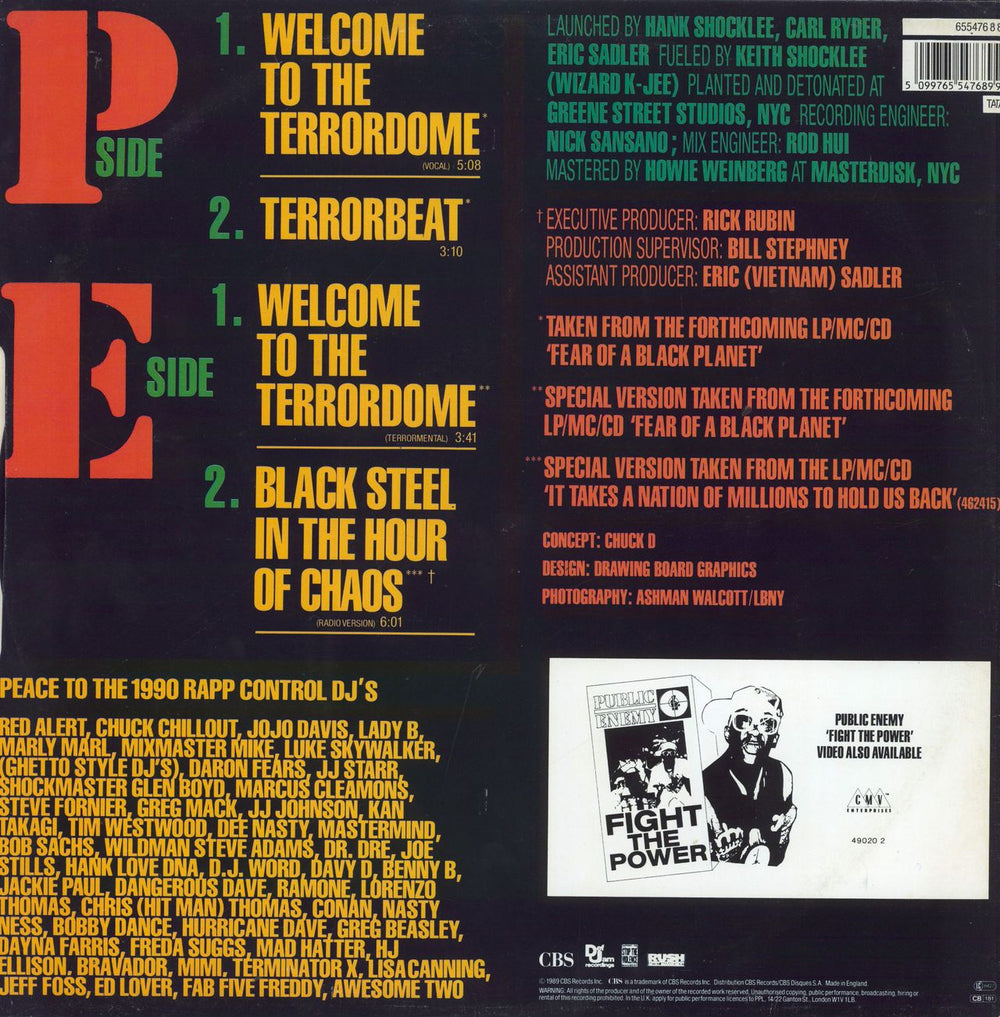 Public Enemy Welcome To The Terror Dome UK 12" vinyl single (12 inch record / Maxi-single) 5099765547689