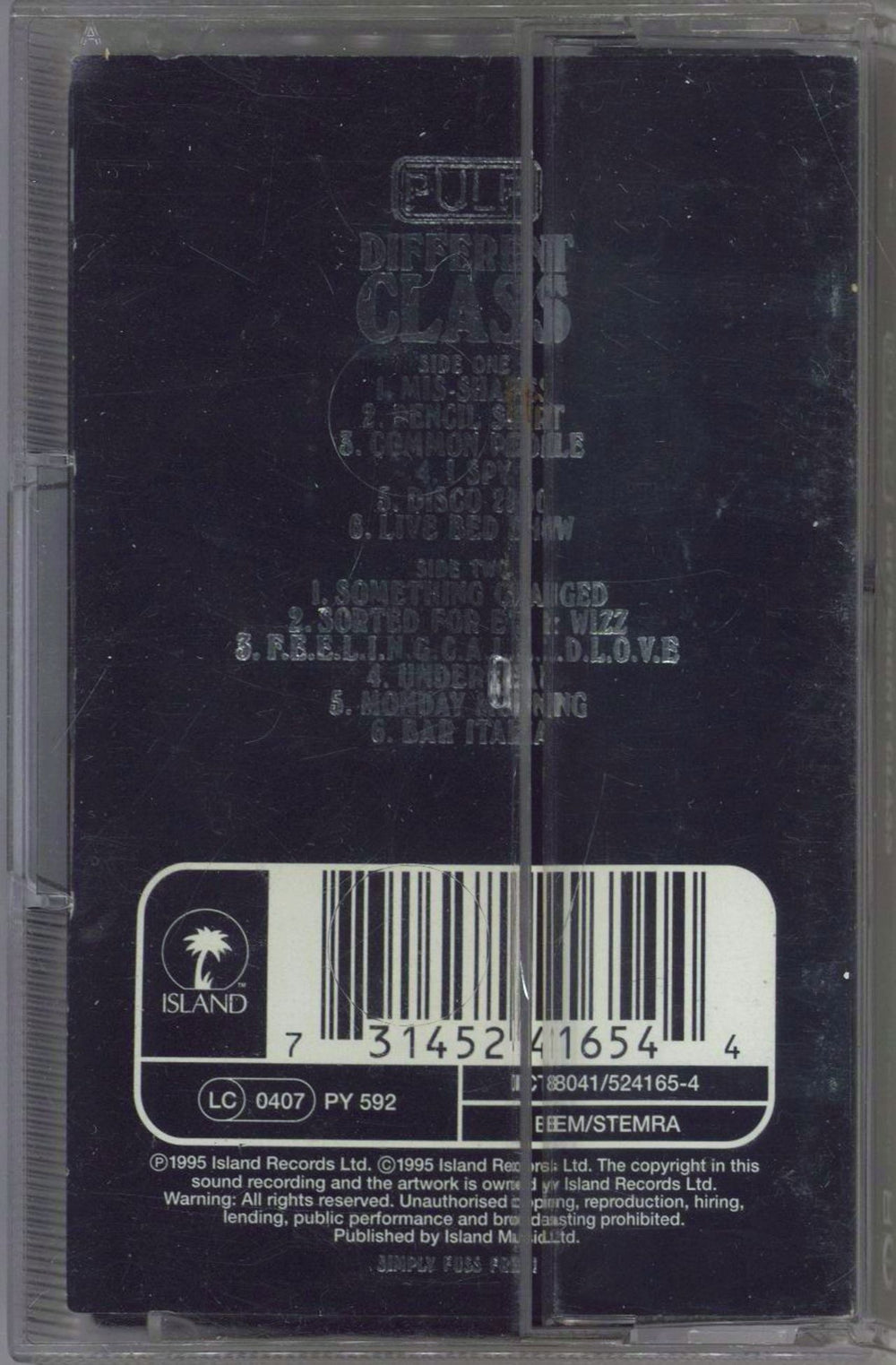 Pulp Different Class - Embossed Inlay UK cassette album 731452416544