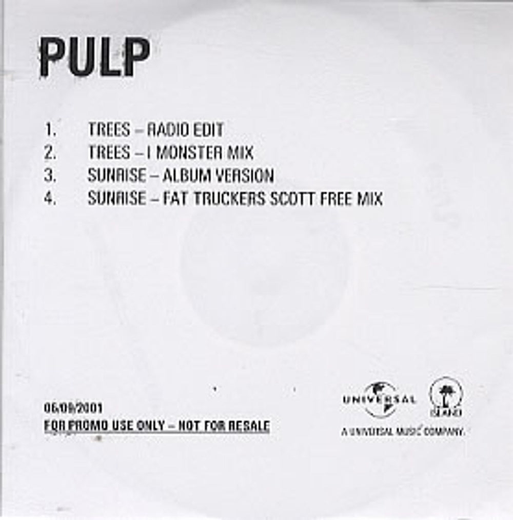 Pulp Trees - 4-track UK Promo CD-R acetate CD ACETATE