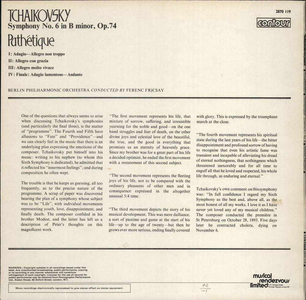 Pyotr Ilyich Tchaikovsky Pathétique: Symphony No. 6 in B Minor UK vinyl LP album (LP record)