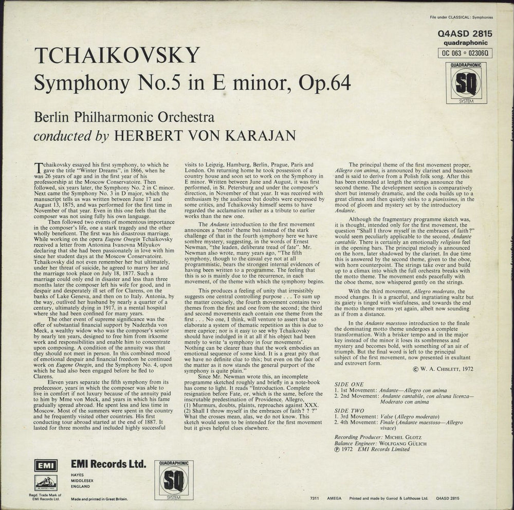 Pyotr Ilyich Tchaikovsky Symphony No. 5 in E Minor, Op.64 UK vinyl LP album (LP record)
