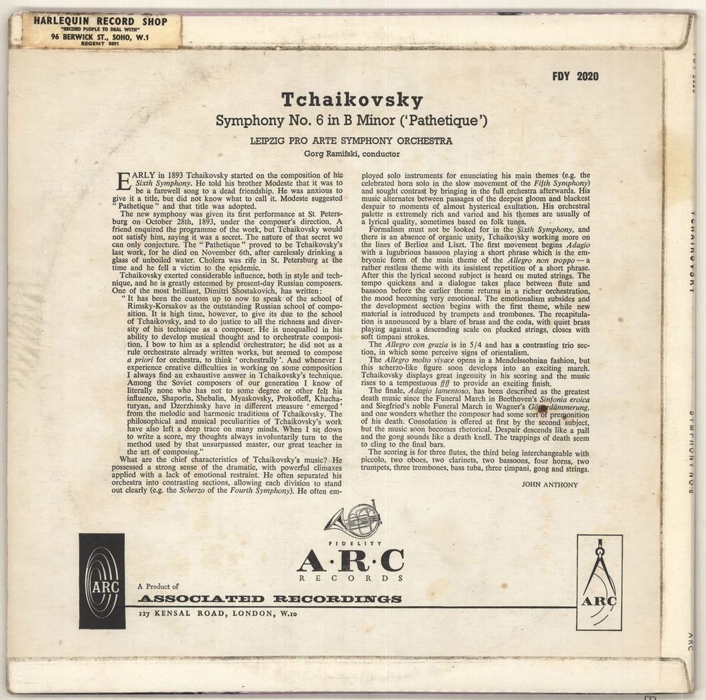 Pyotr Ilyich Tchaikovsky Symphony No. 6 in B Minor ('Pathetique') UK vinyl LP album (LP record)