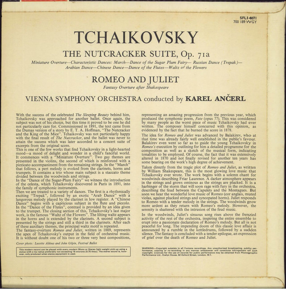Pyotr Ilyich Tchaikovsky Tchaikovsky: The Nutcracker Suite, Op. 71a / Romeo & Juliet - Fantasy Overture UK vinyl LP album (LP record)