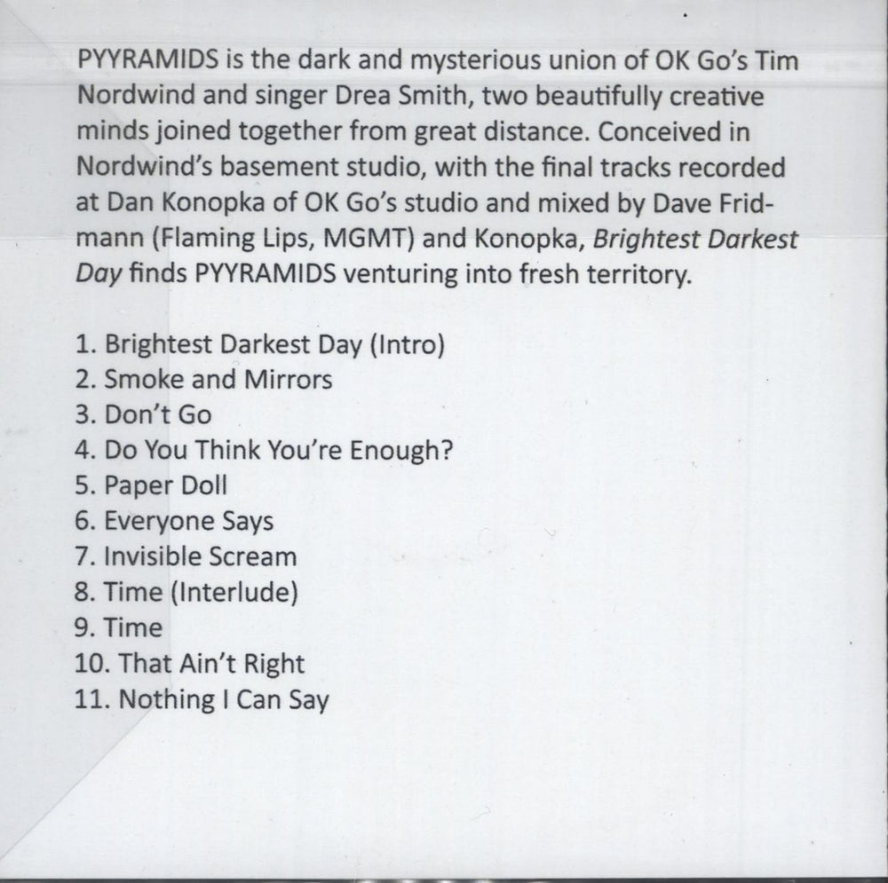 Pyyramids Brightest Darkest Day UK Promo CD-R acetate CD-R