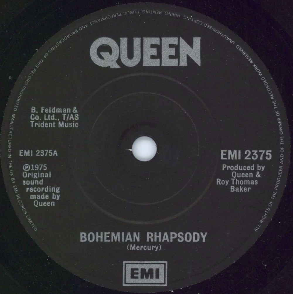 Queen Bohemian Rhapsody - Black & Silver UK 7" vinyl single (7 inch record / 45) EMI2375