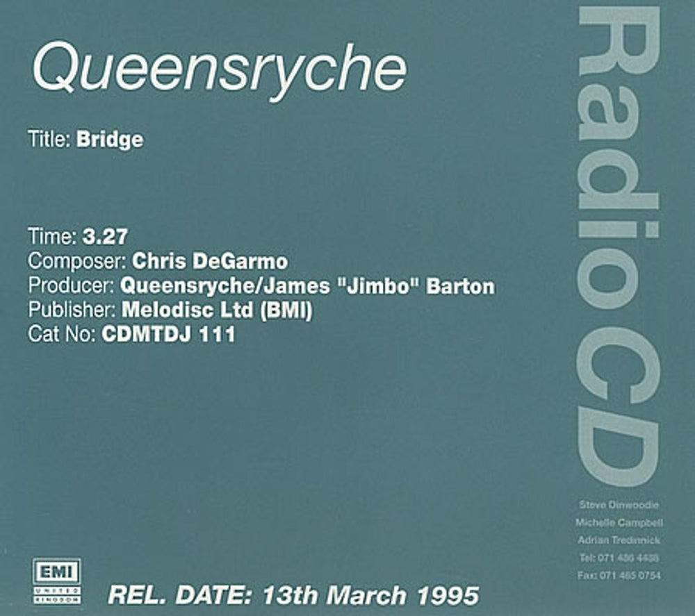 Queensryche Bridge UK Promo CD single (CD5 / 5") CDMTDJ111