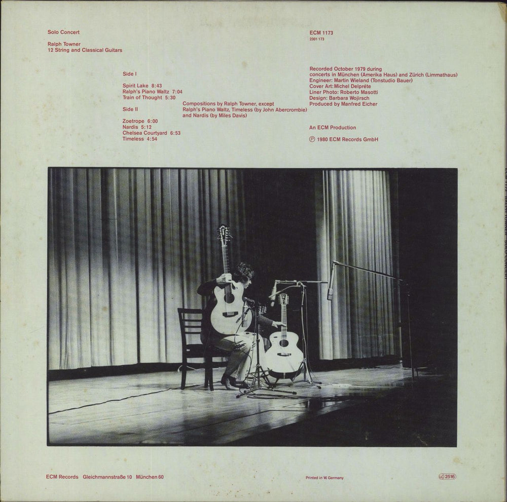 Ralph Towner Solo Concert German vinyl LP album (LP record)