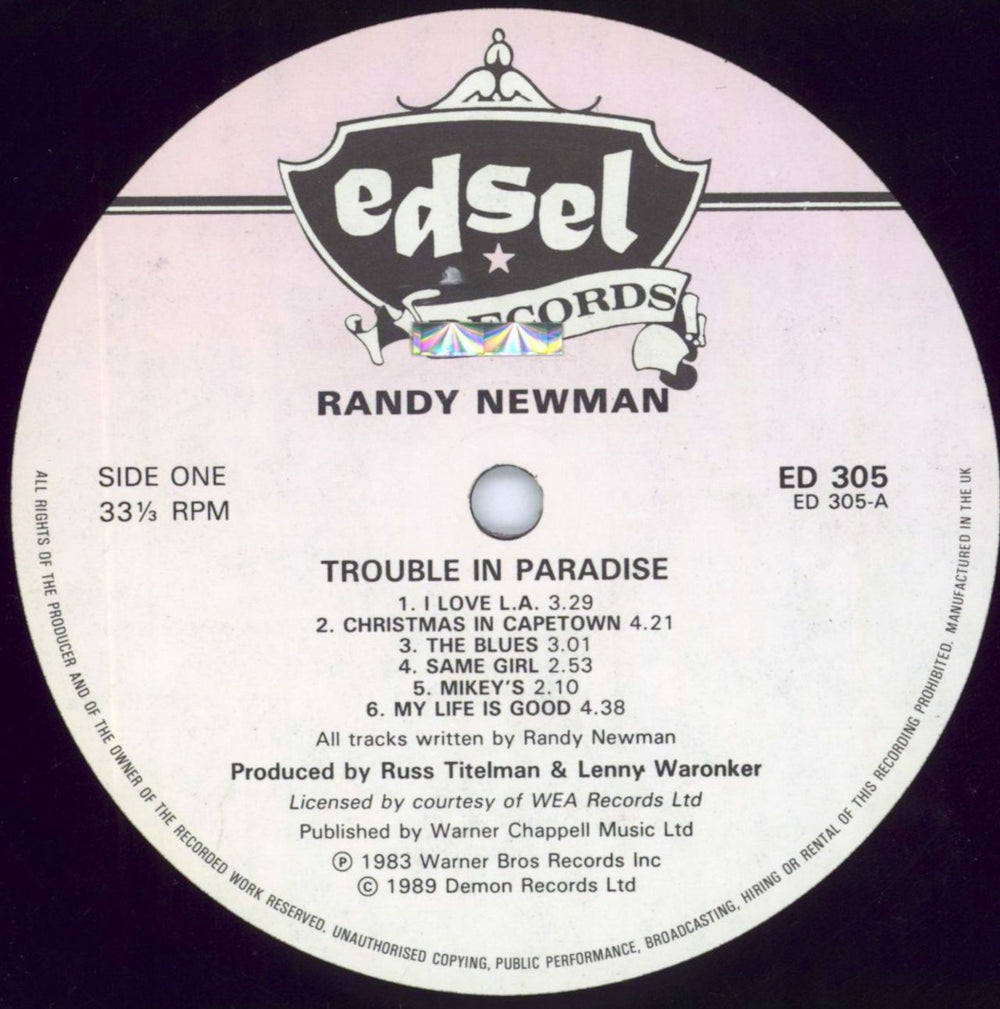 Randy Newman Trouble In Paradise UK vinyl LP album (LP record) RNMLPTR802020