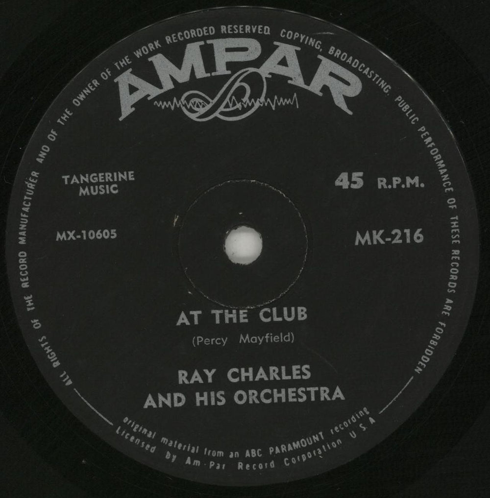 Ray Charles At The Club New Zealand 7" vinyl single (7 inch record / 45) MK-216