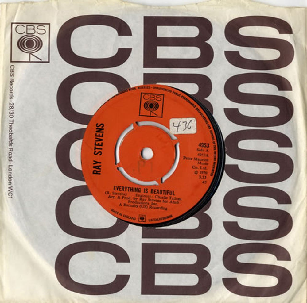 Ray Stevens Everything Is Beautiful - 4 prong UK 7" vinyl single (7 inch record / 45) 4953