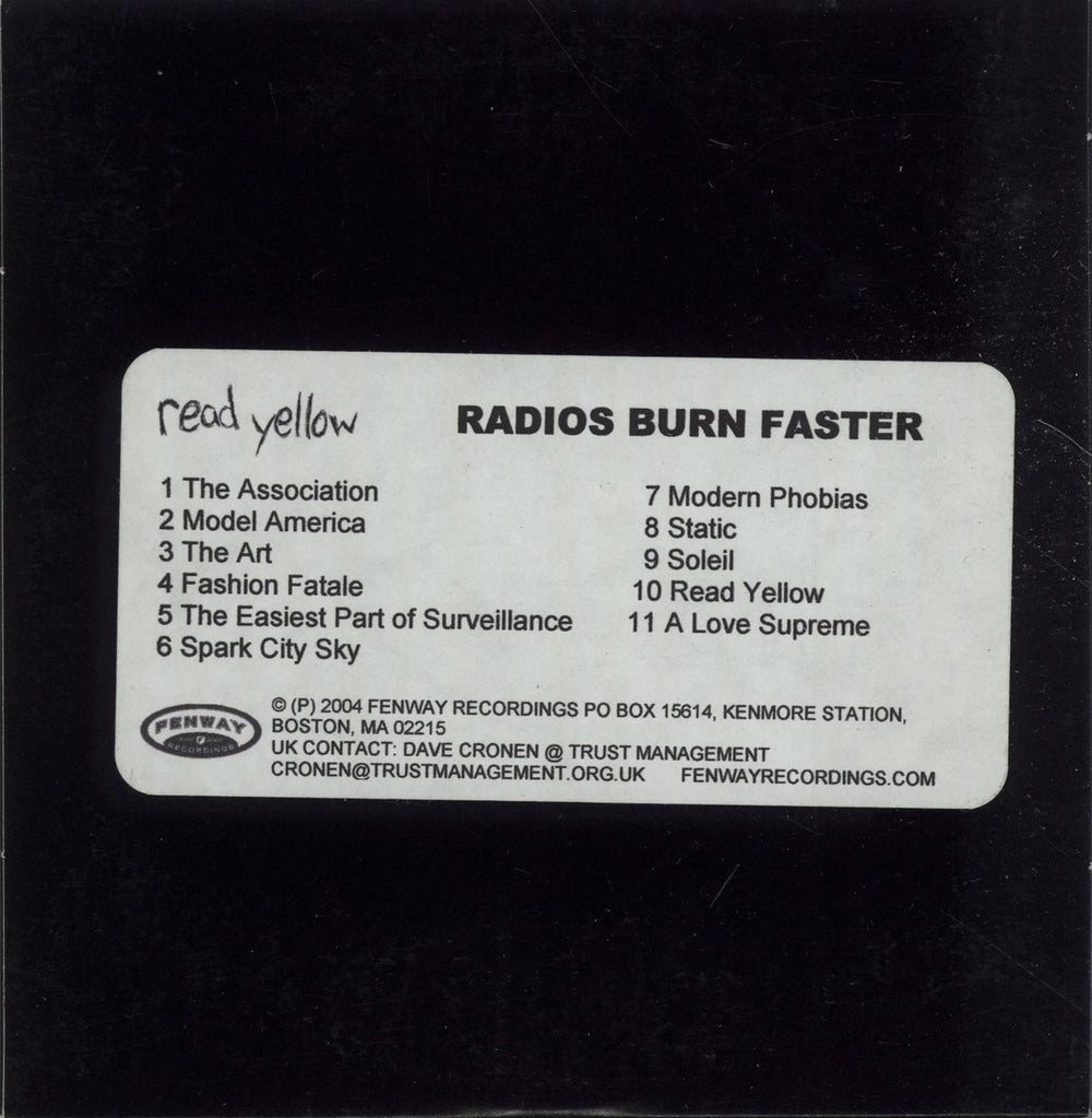 Read Yellow Radios Burn Faster UK Promo CD-R acetate RYECRRA676051