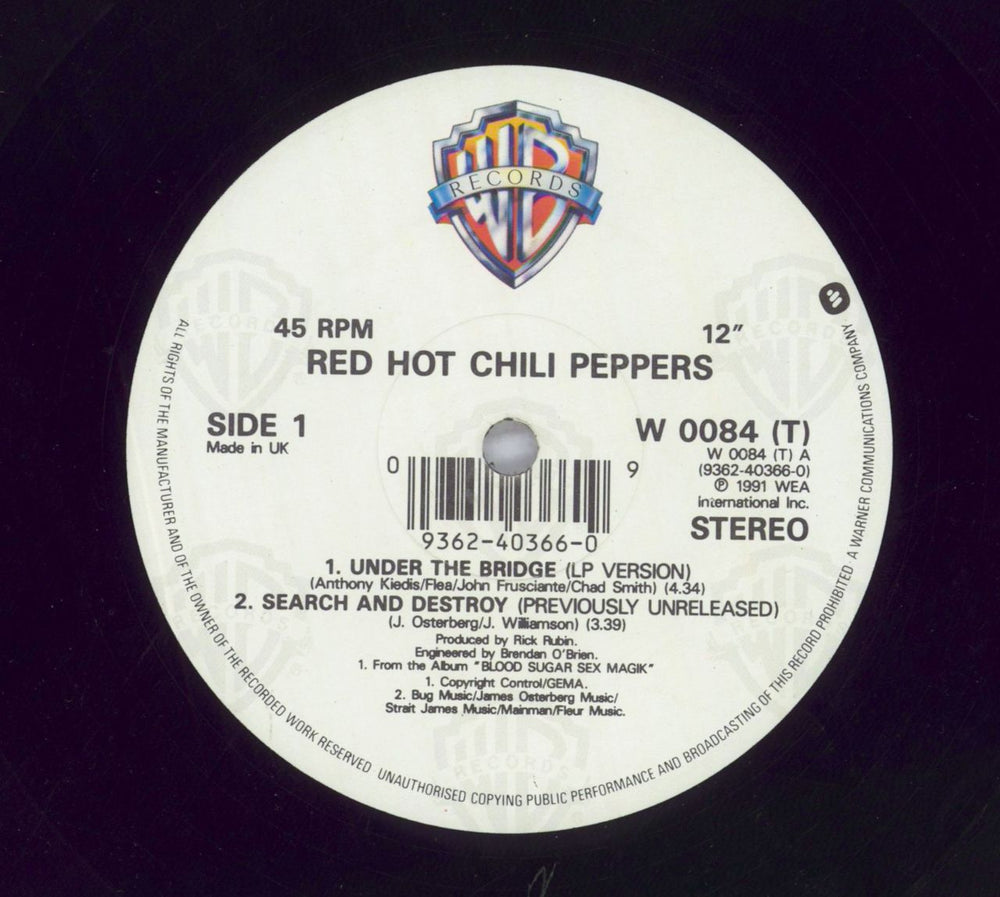 Red Hot Chili Peppers Under The Bridge - VG UK 12" vinyl single (12 inch record / Maxi-single) 093624036609