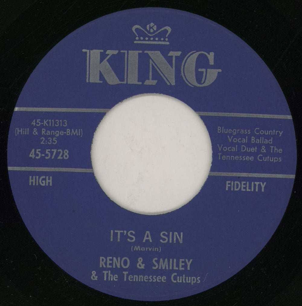 Reno & Smiley It's A Sin US 7" vinyl single (7 inch record / 45) 45-5728