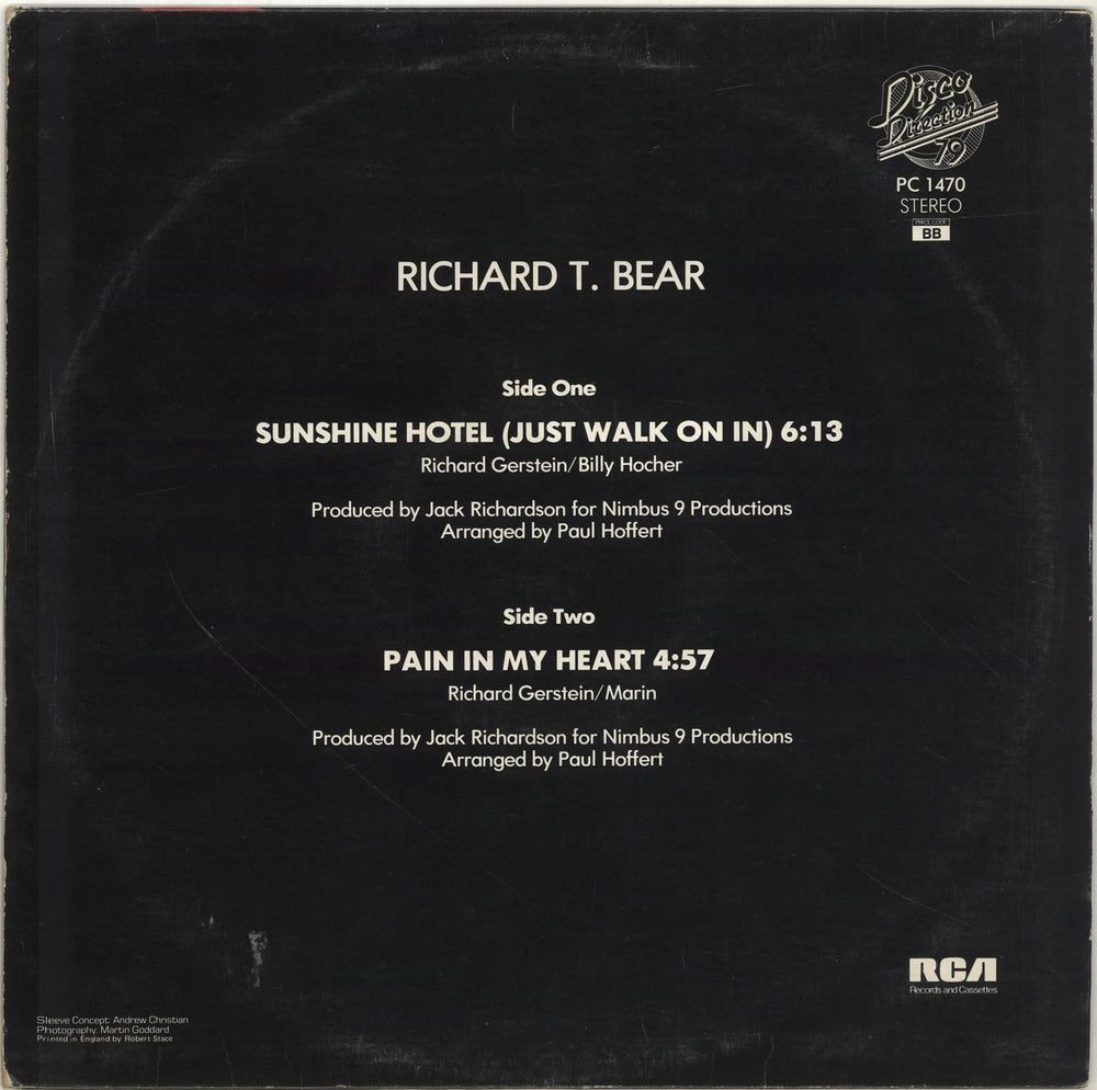 Richard T. Bear Sunshine Hotel (Just Walk On In) UK 12" vinyl single (12 inch record / Maxi-single)