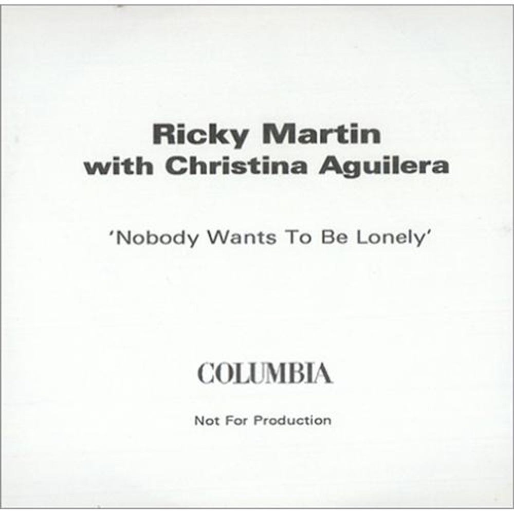 Ricky Martin Nobody Wants To Be Lonely UK Promo CD-R acetate CD-R ACETATE