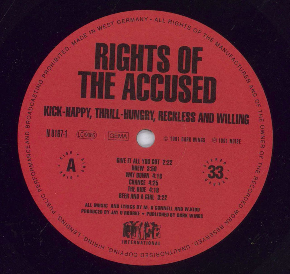 Rights Of The Accused Kick-Happy, Thrill-Hungry, Reckless, & Willing! German vinyl LP album (LP record) 60JLPKI831989