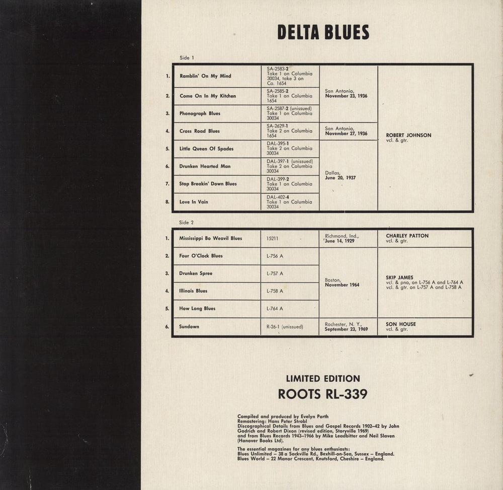 Robert Johnson (30s) Delta Blues Austrian Promo vinyl LP album (LP record)