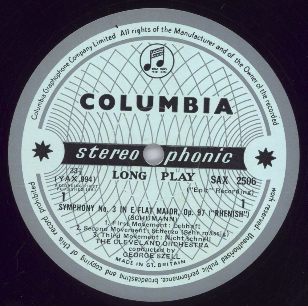 Robert Schumann "Rhenish" Symphony No. 3 In E Flat Major, Op. 97 UK vinyl LP album (LP record) S5-LPRH829647