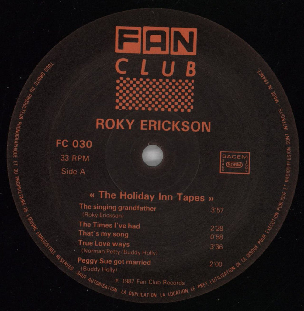 Roky Erickson The Holiday Inn Tapes French vinyl LP album (LP record) ROKLPTH824853