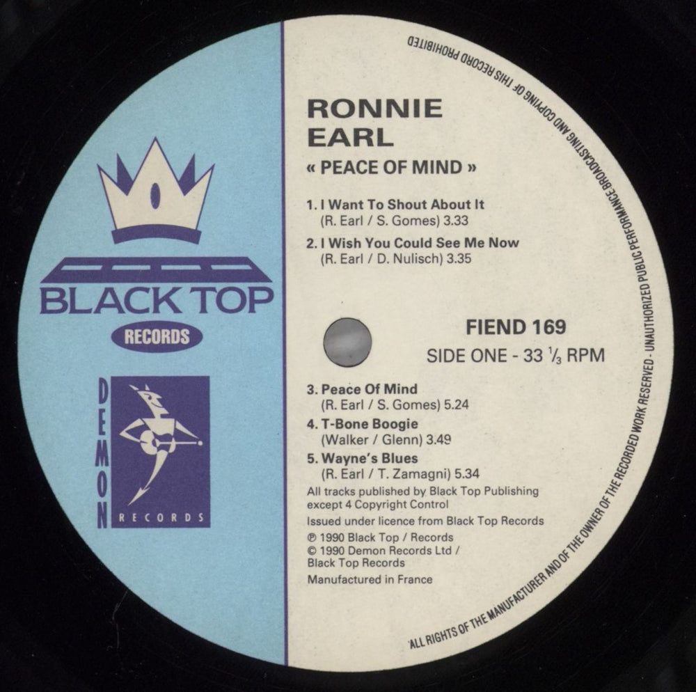 Ronnie Earl Peace Of Mind UK vinyl LP album (LP record) R1SLPPE823454