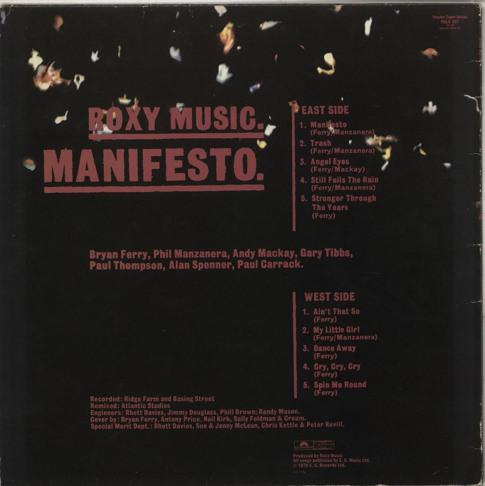 Roxy Music Manifesto + Red Inner UK vinyl LP album (LP record)