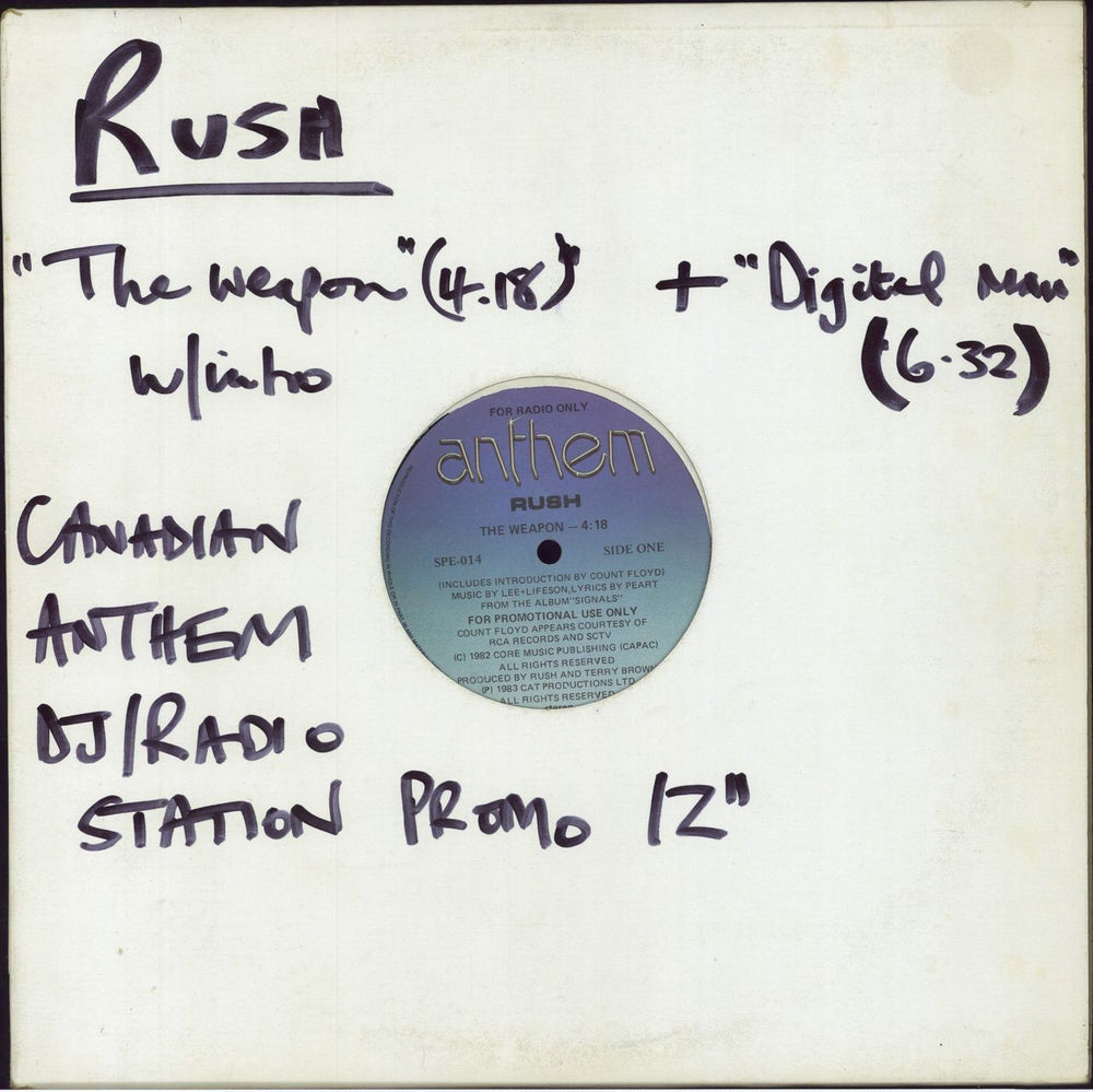 Rush The Weapon Canadian Promo 12" vinyl single (12 inch record / Maxi-single) SPE-014