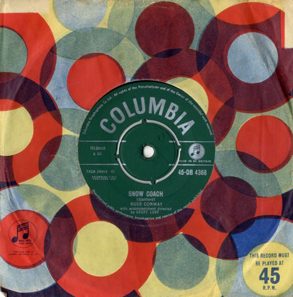 Russ Conway Snow Coach - 4pr UK 7" vinyl single (7 inch record / 45) 45-DB4368
