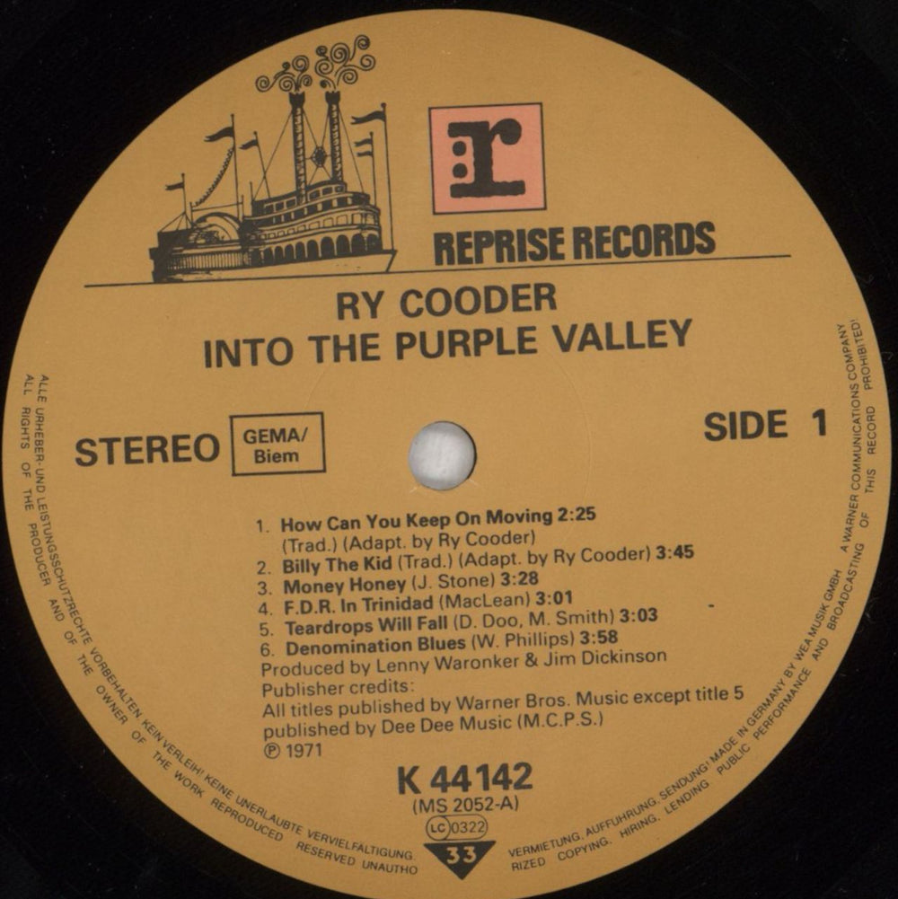 Ry Cooder Into The Purple Valley German vinyl LP album (LP record) RYCLPIN825333