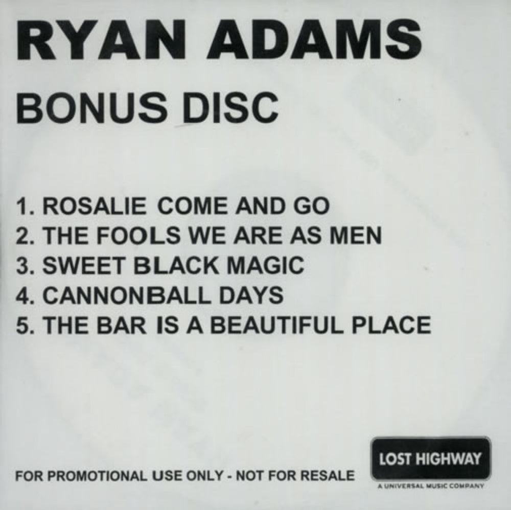 Ryan Adams Gold - Bonus Disc UK Promo CD-R acetate CD-R