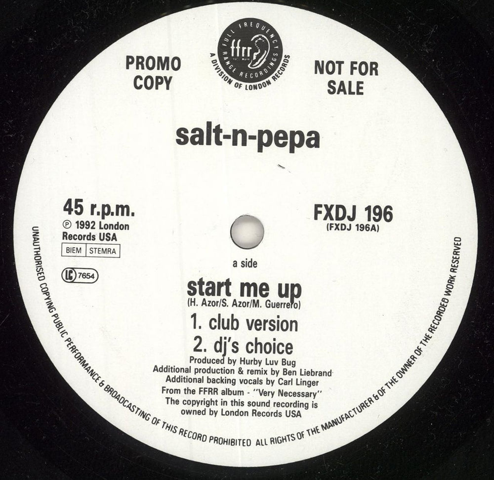 Salt N Pepa Start Me Up UK Promo 12" vinyl single (12 inch record / Maxi-single) FXDJ196