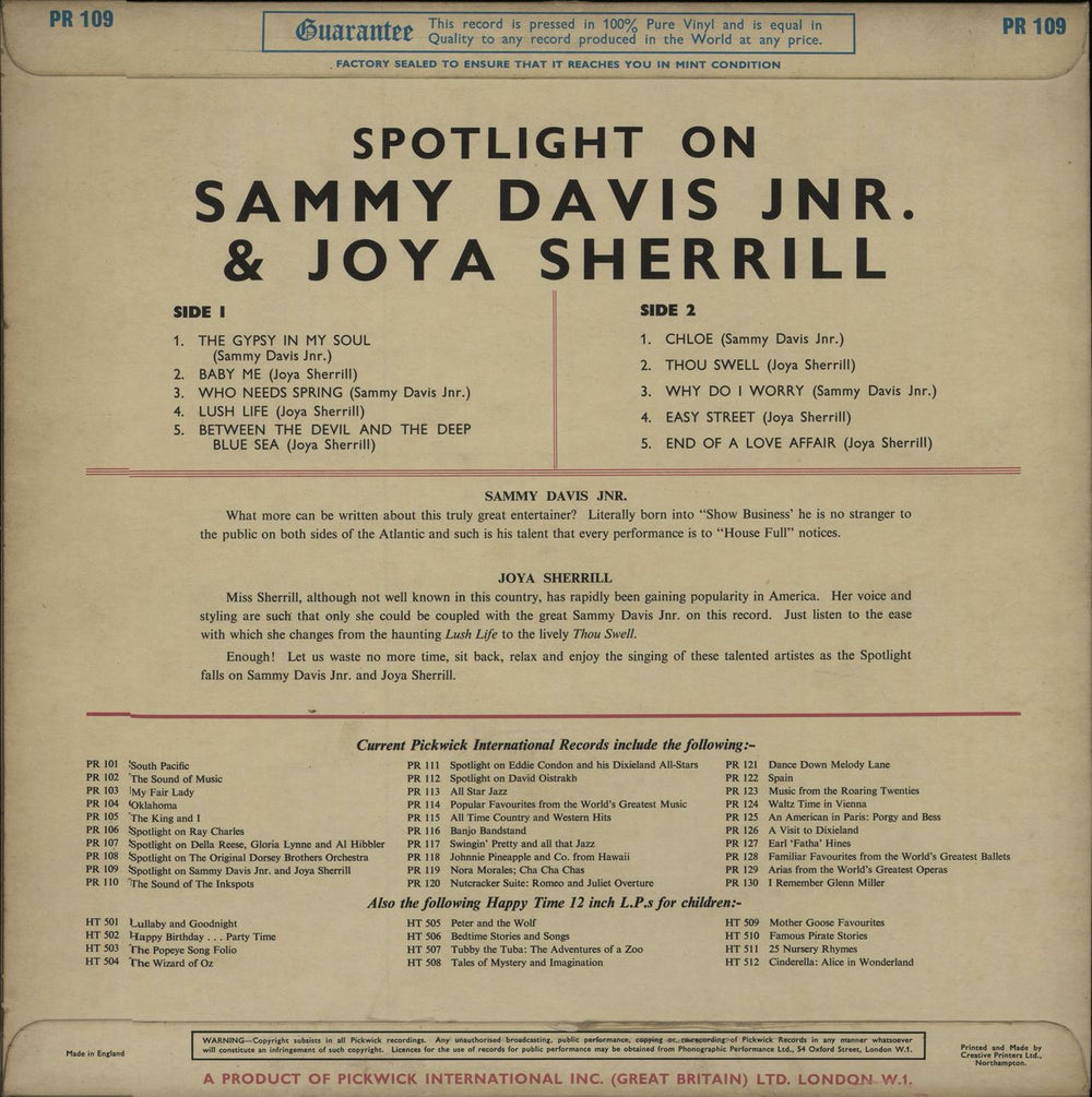 Sammy Davis Jr Spotlight On Sammy Davis Jr. And Joya Sherrill UK vinyl LP album (LP record)