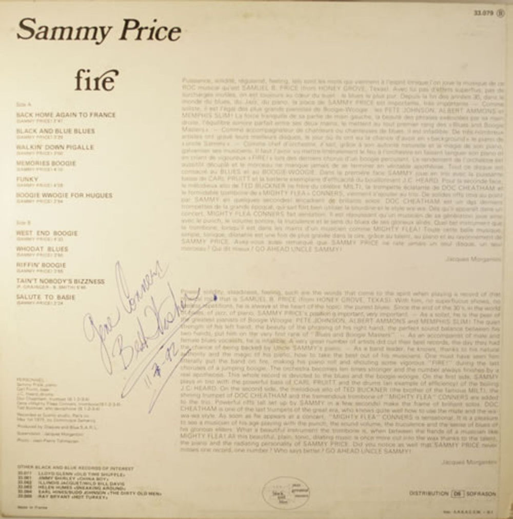 Sammy Price Fire - Autographed French vinyl LP album (LP record) 4SPLPFI547161