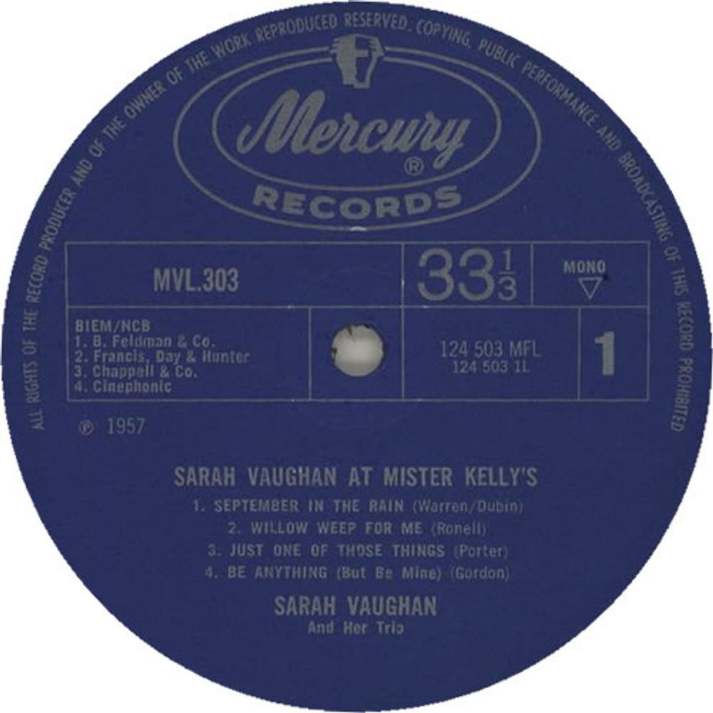 Sarah Vaughan At Mister Kelly's UK vinyl LP album (LP record) VAALPAT446673