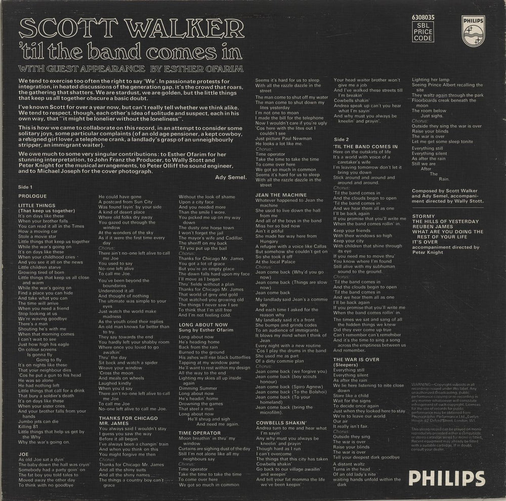 Scott Walker 'Til The Band Comes In UK vinyl LP album (LP record)