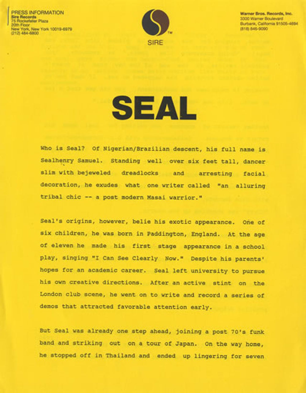 Seal Seal US Promo media press pack SEAPPSE490516