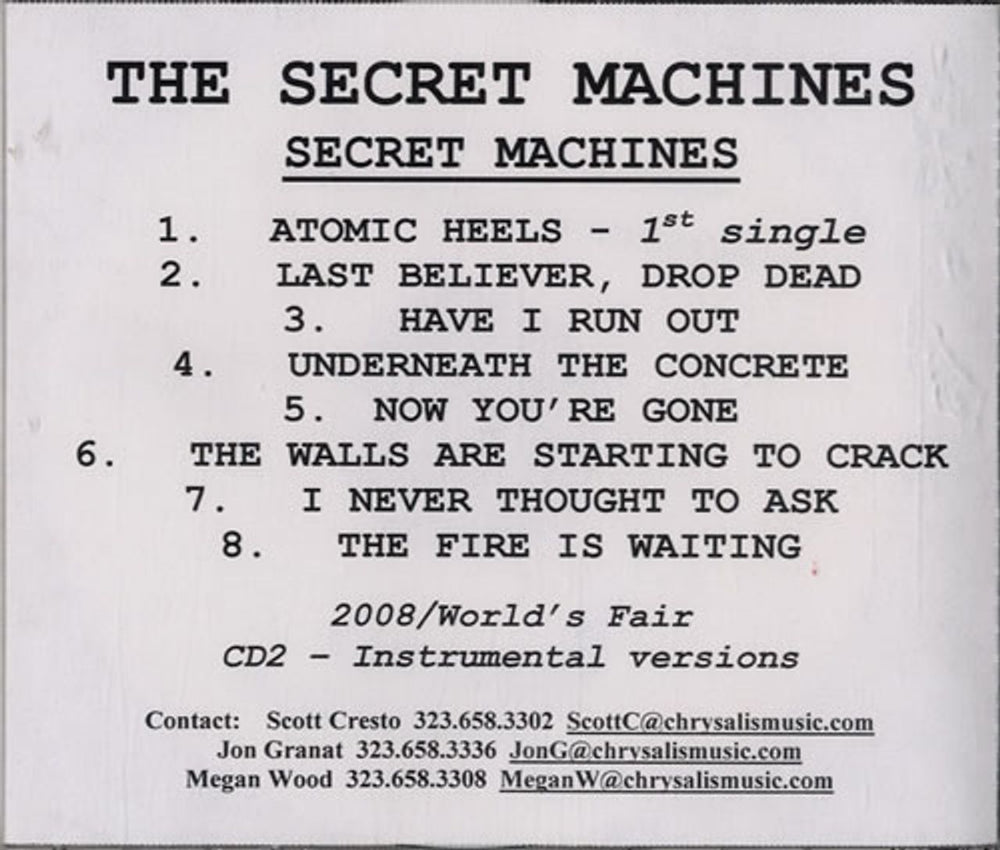 Secret Machines Secret Machines US Promo CD-R acetate CDR ACETATE