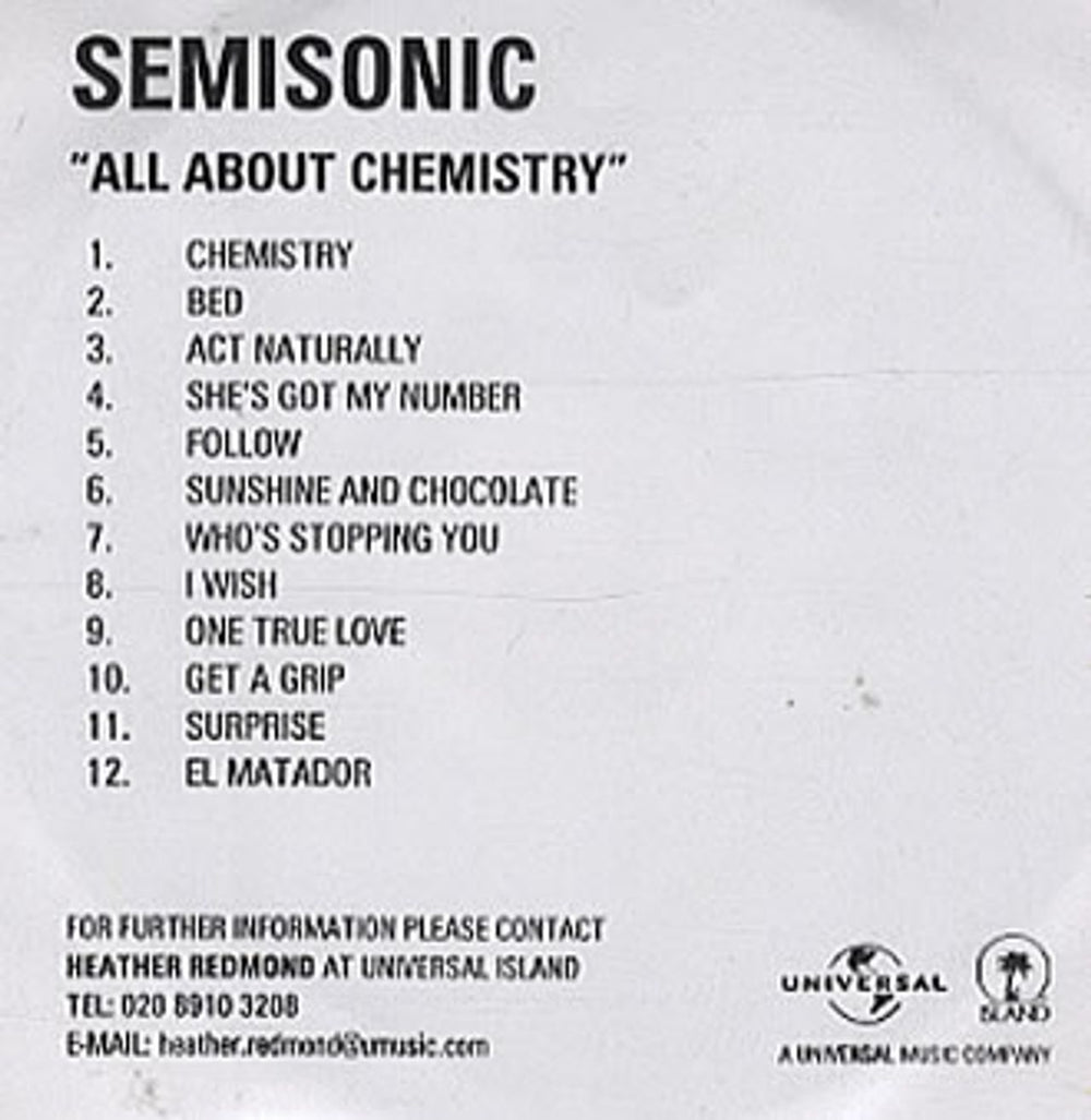 Semisonic All About Chemistry UK CD-R acetate CD-R ACETATE