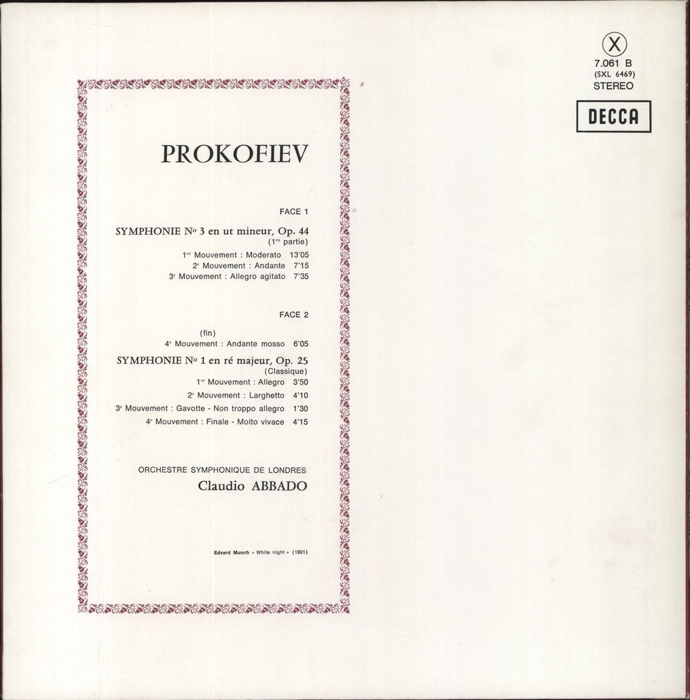 Sergei Prokofiev Symphonies No. 3 & No. 1 French vinyl LP album (LP record)