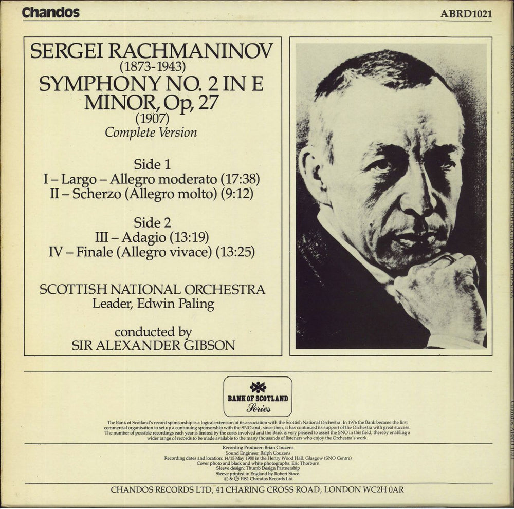 Sergei Rachmaninov Symphony No.2 (Complete Version) UK vinyl LP album (LP record)