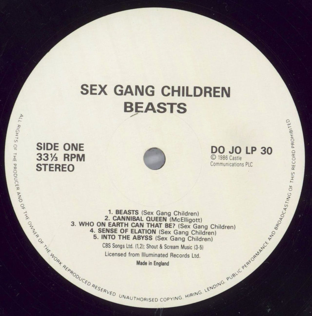 Sex Gang Children Beasts UK vinyl LP album (LP record) SGCLPBE823646