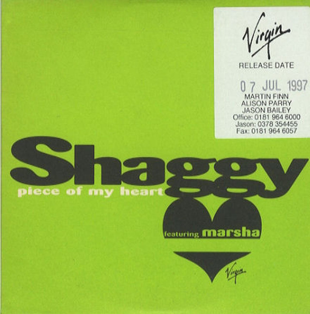 Shaggy Piece Of My Heart UK Promo CD single (CD5 / 5") VSCDJ1647