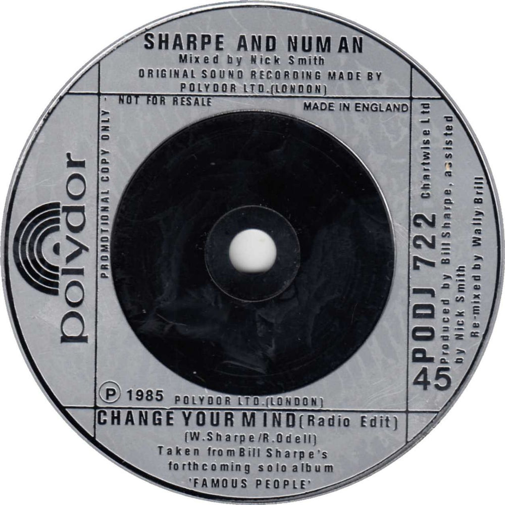 Sharpe & Numan Change Your Mind - 1-Sided DJ + Autographed UK 7" vinyl single (7 inch record / 45) 3IC07CH810828