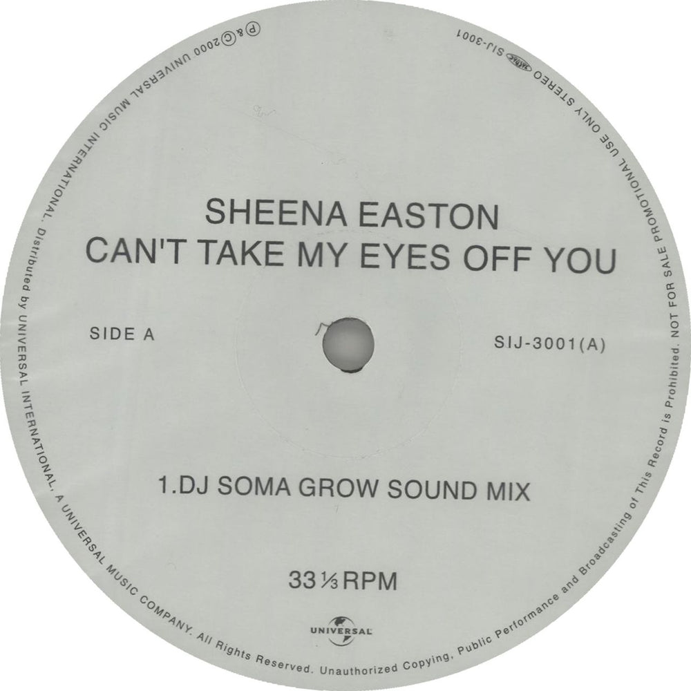 Sheena Easton Can't Take My Eyes Off You Japanese Promo 12" vinyl single (12 inch record / Maxi-single) SIJ-3001