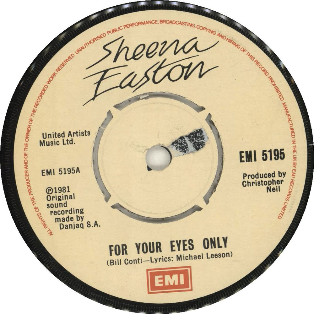 Sheena Easton For Your Eyes Only UK 7" vinyl single (7 inch record / 45) EMI5195