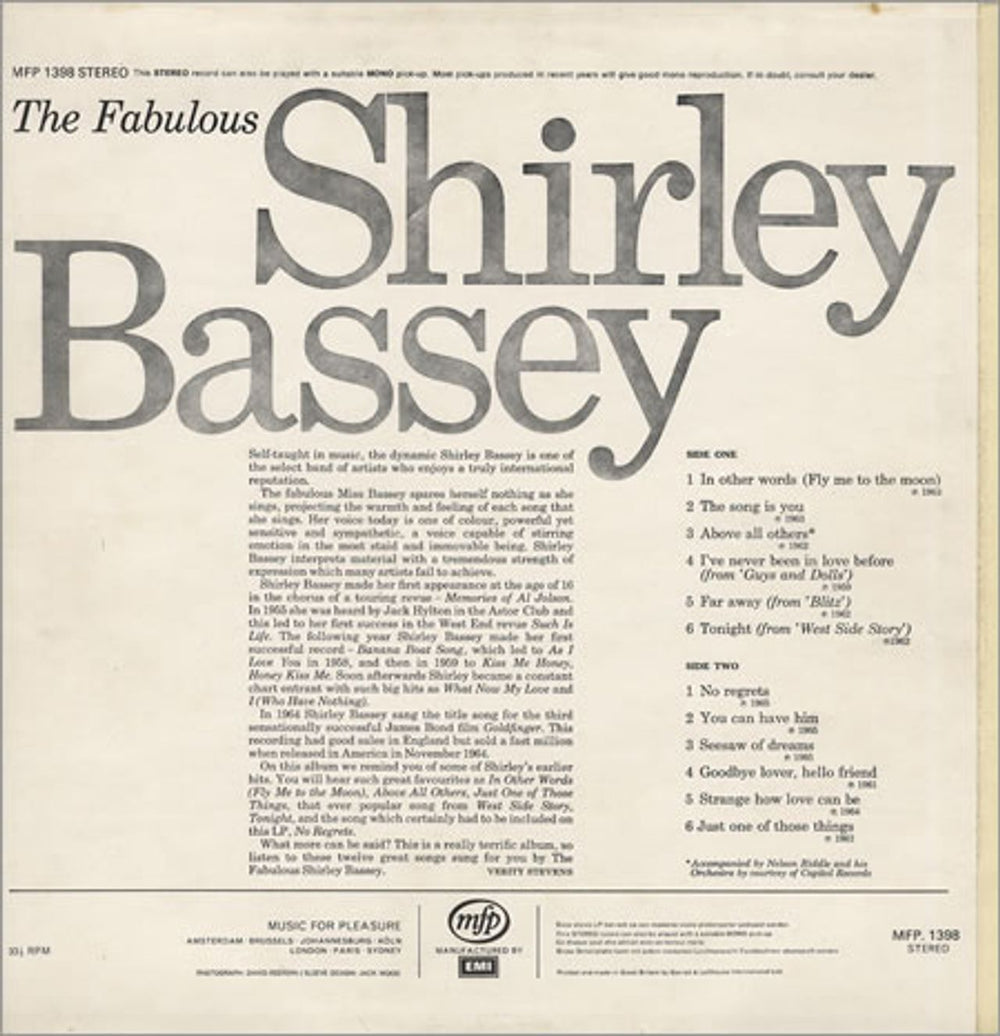 Shirley Bassey The Fabulous Shirley Bassey - Front Laminated UK vinyl LP album (LP record) SHBLPTH294464