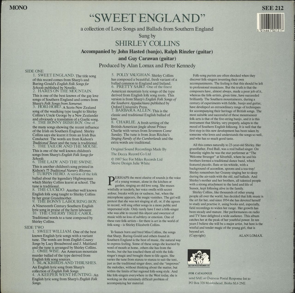 Shirley Collins Sweet England UK vinyl LP album (LP record) 5014661021217