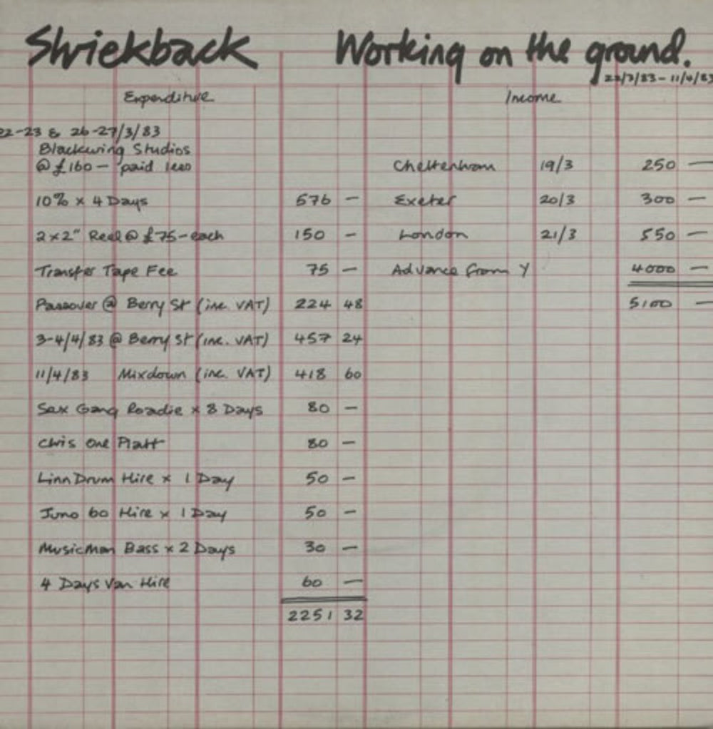 Shriekback Working On The Ground UK 7" vinyl single (7 inch record / 45) Y104